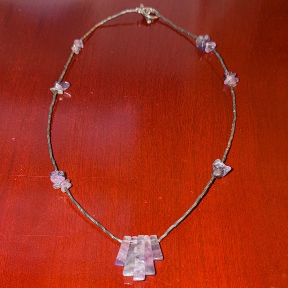 Beaded Amethyst and Silver tone Necklace
